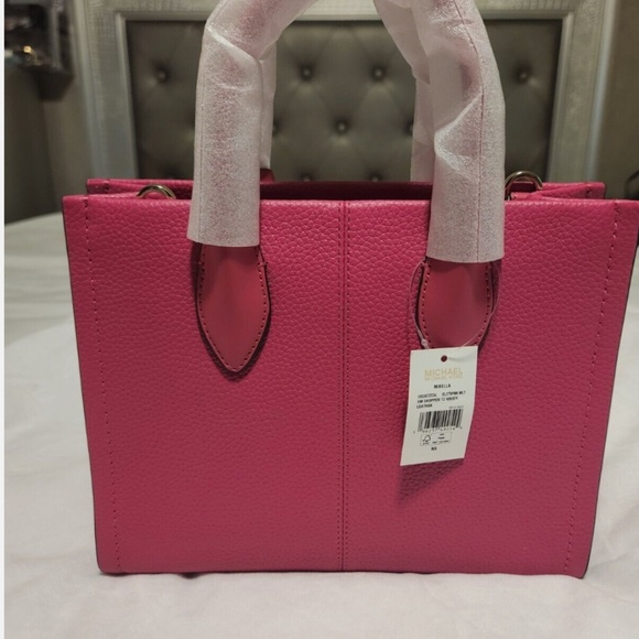 AUTHENTIC NWT Michael Kors Mirella Small Pink Leather Top Zip Tote Crossbody Bag - Picture 5 of 6